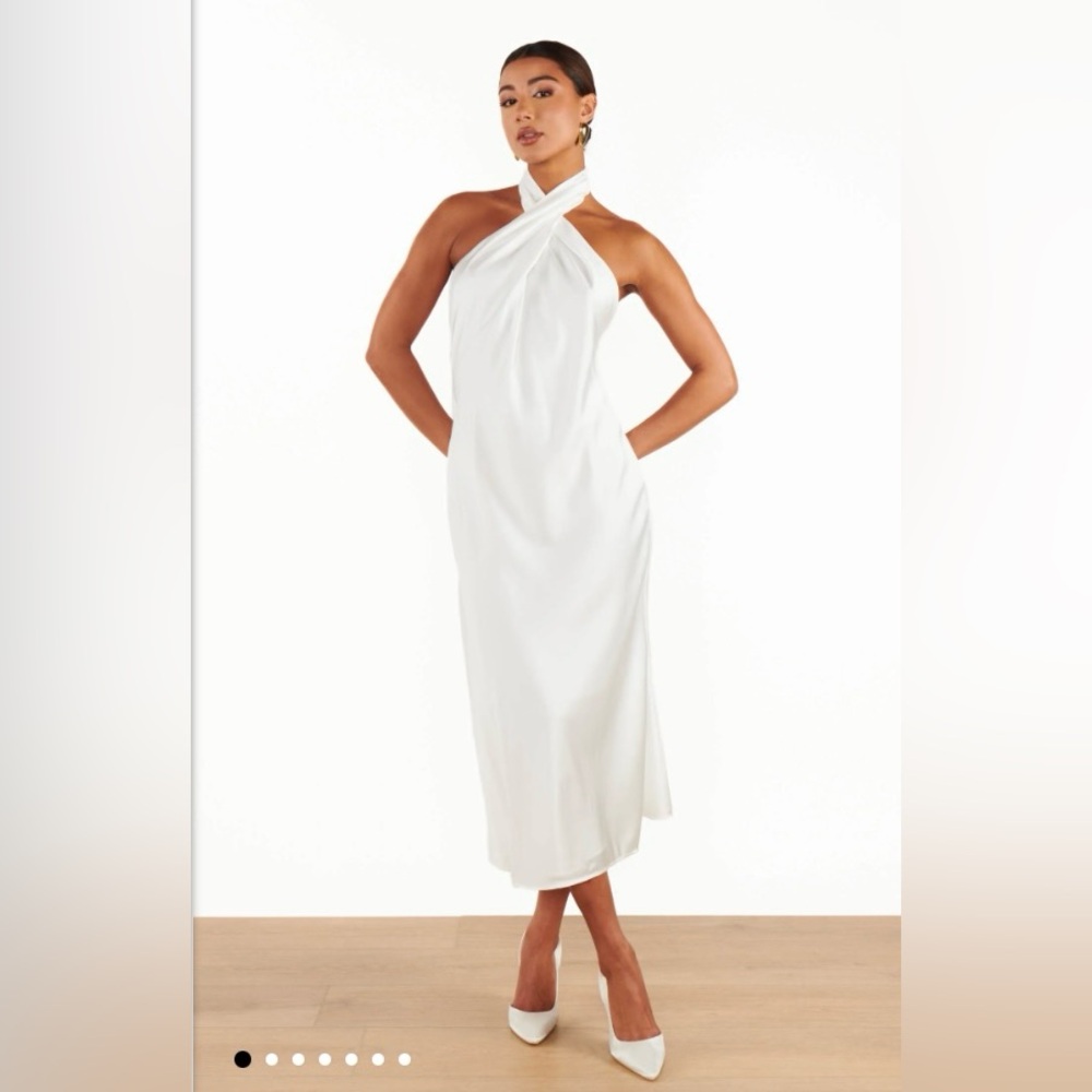 White Halter Midi Dress